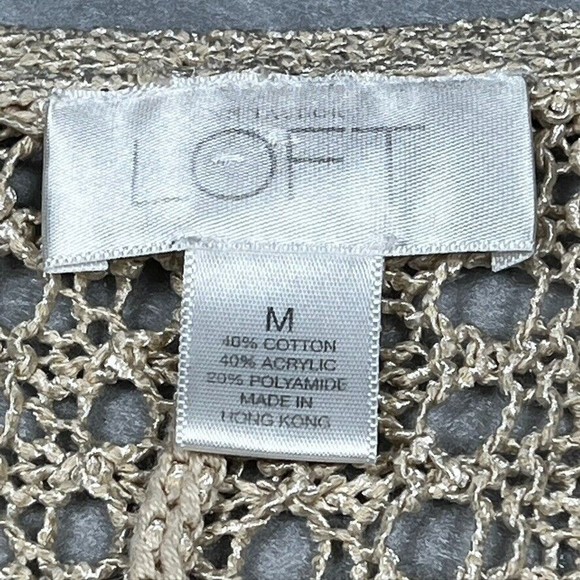 Loft Crochet Knit Tan Cardigan Sweater Open Front Tunic Length Women’s Size: M - Picture 9 of 10